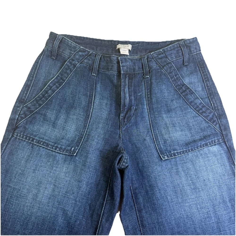 J.Crew Wide Leg Jeans Women 0 Blue Excellent Cotton Linen Blend Trouser F2116 - Picture 2 of 6